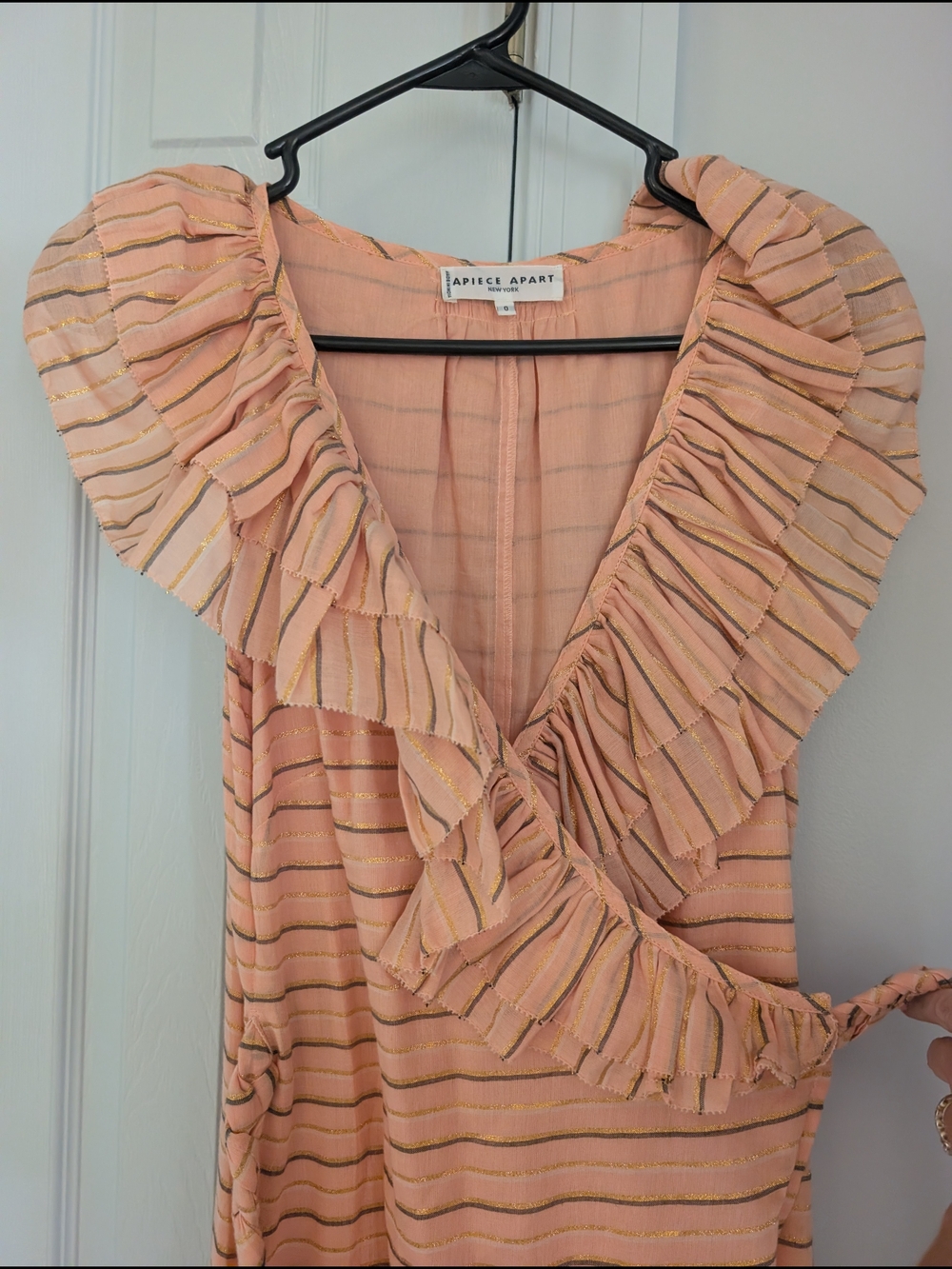 Apiece Apart Peach Stripe Ruffle Wrap Dress